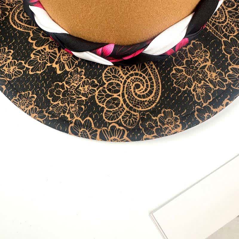 Two Tone Daisy Feather Decor Ethnic Strap Cowboy Hat - Image 5