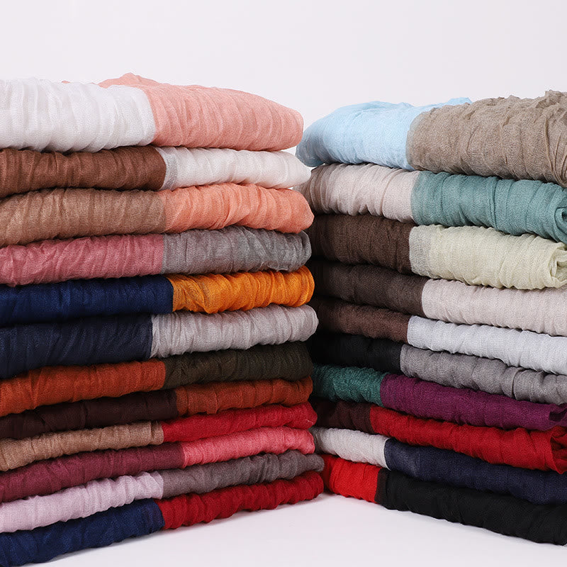 Two-Tone Gradient Color-Blocked Four Season Crinkle Scarf
