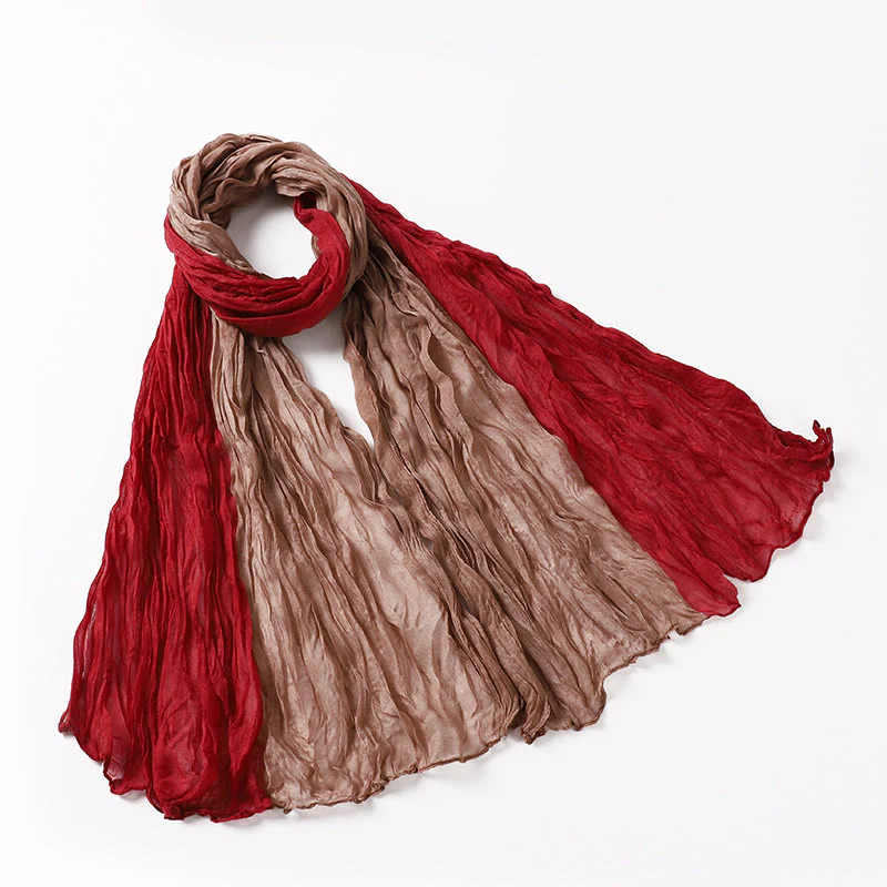 Two-Tone Gradient Color-Blocked Four Season Crinkle Scarf - Image 10