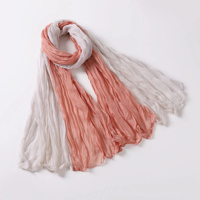 Two-Tone Gradient Color-Blocked Four Season Crinkle Scarf - Image 11