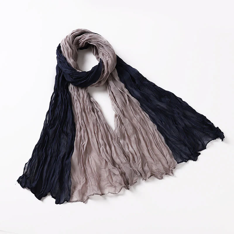 Two-Tone Gradient Color-Blocked Four Season Crinkle Scarf - Image 12