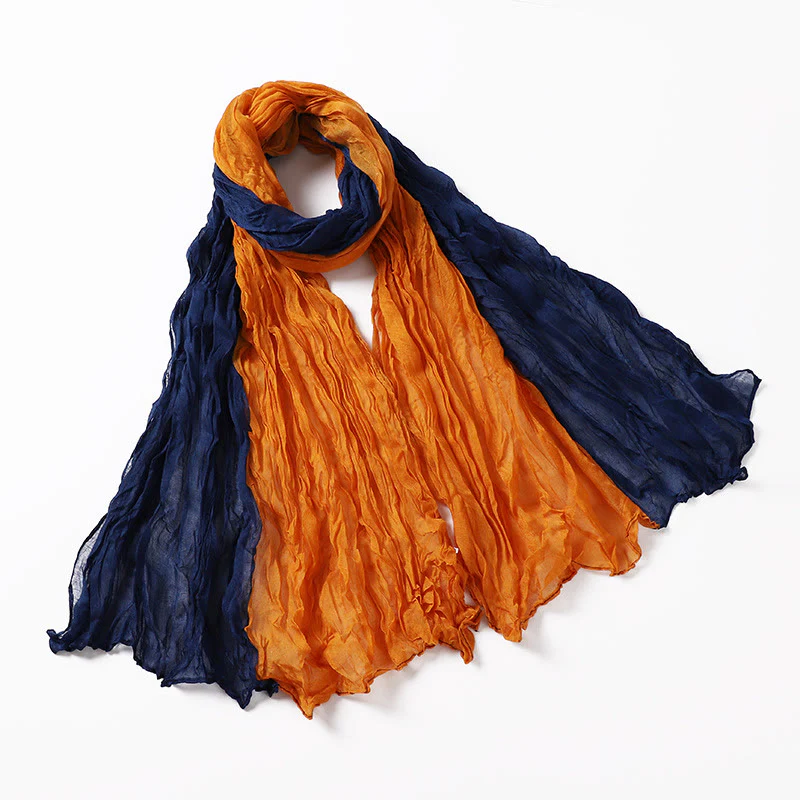Two-Tone Gradient Color-Blocked Four Season Crinkle Scarf - Image 14