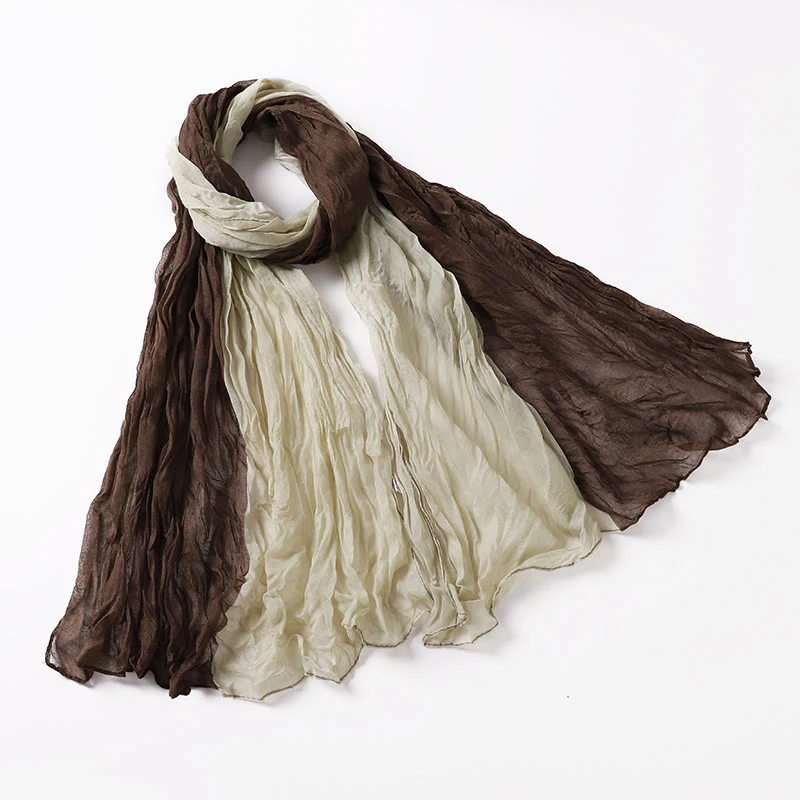Two-Tone Gradient Color-Blocked Four Season Crinkle Scarf - Image 15