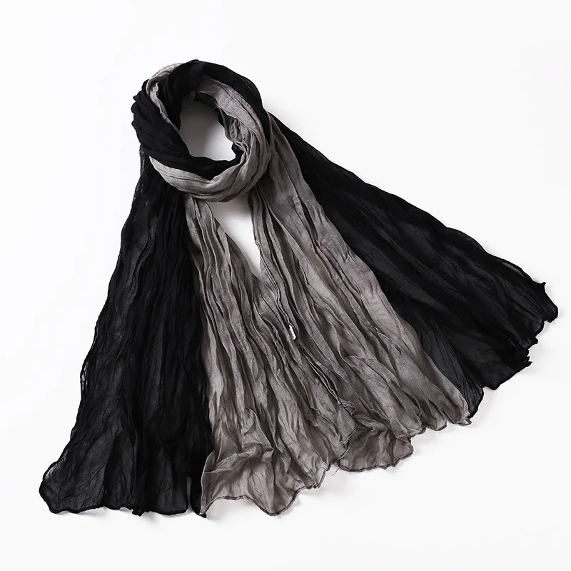 Two-Tone Gradient Color-Blocked Four Season Crinkle Scarf - Image 16