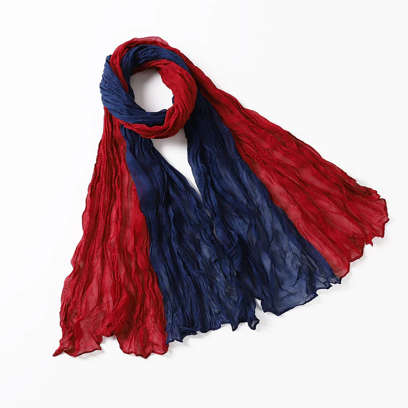 Two-Tone Gradient Color-Blocked Four Season Crinkle Scarf - Image 19