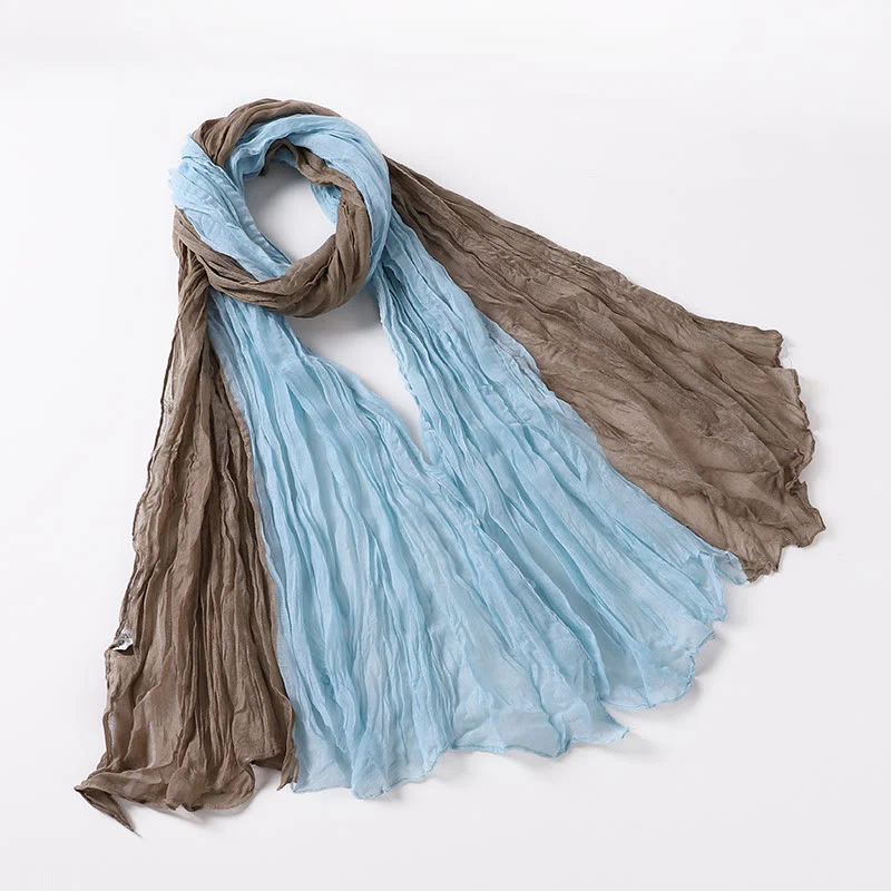 Two-Tone Gradient Color-Blocked Four Season Crinkle Scarf - Image 2