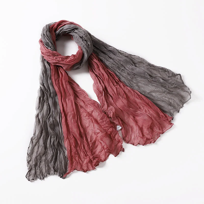 Two-Tone Gradient Color-Blocked Four Season Crinkle Scarf - Image 20