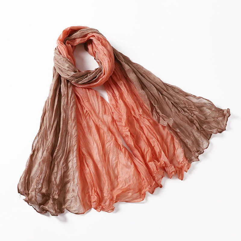 Two-Tone Gradient Color-Blocked Four Season Crinkle Scarf - Image 21