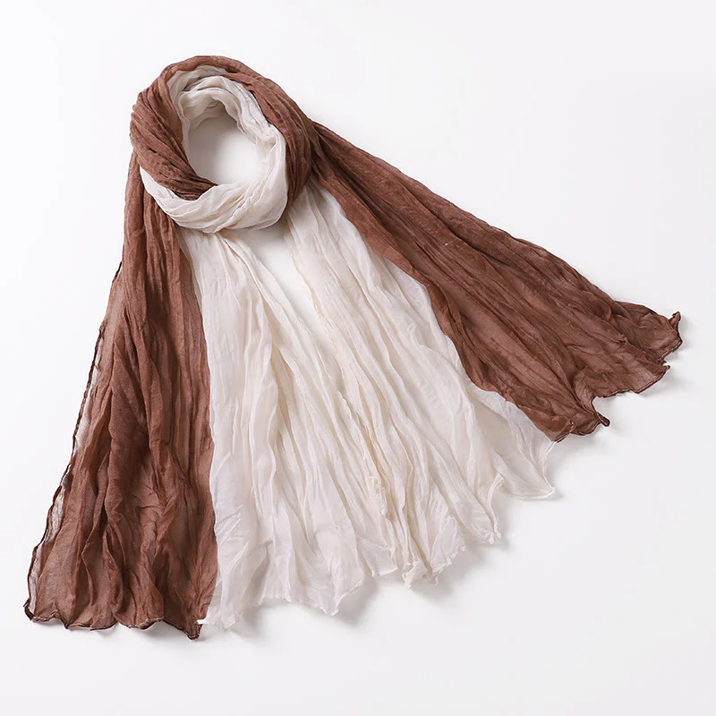 Two-Tone Gradient Color-Blocked Four Season Crinkle Scarf - Image 22