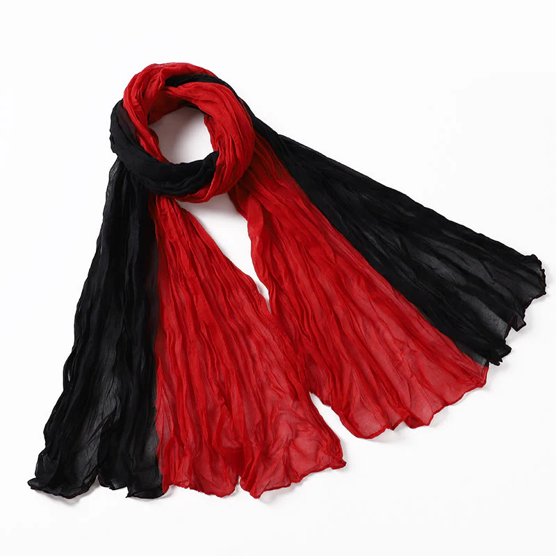 Two-Tone Gradient Color-Blocked Four Season Crinkle Scarf - Image 23
