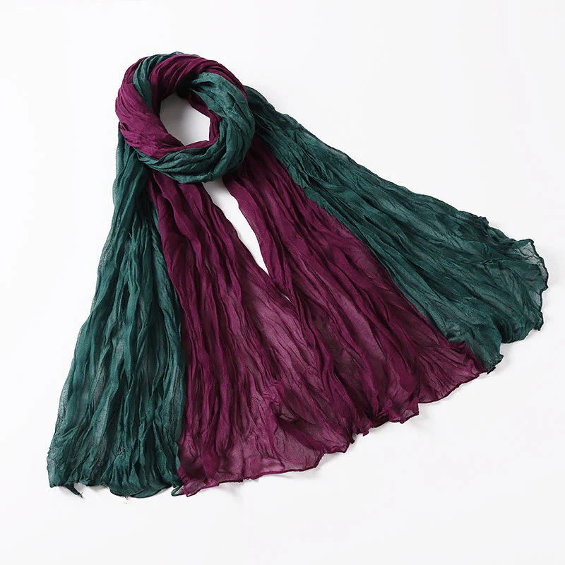 Two-Tone Gradient Color-Blocked Four Season Crinkle Scarf - Image 24