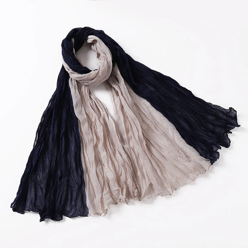 Two-Tone Gradient Color-Blocked Four Season Crinkle Scarf - Image 25