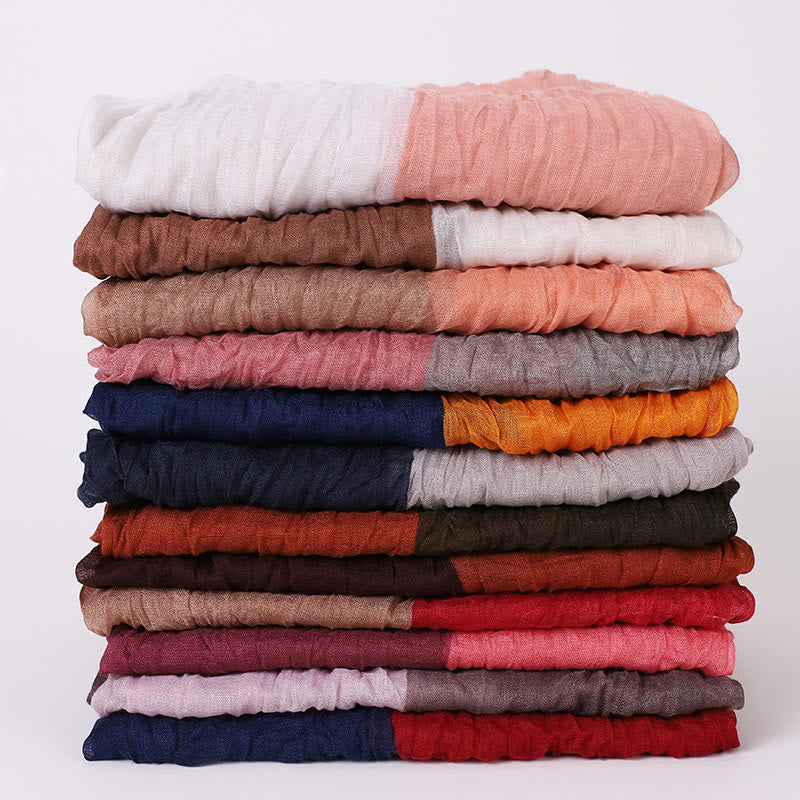 Two-Tone Gradient Color-Blocked Four Season Crinkle Scarf - Image 4