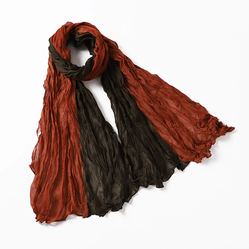 Two-Tone Gradient Color-Blocked Four Season Crinkle Scarf - Image 7