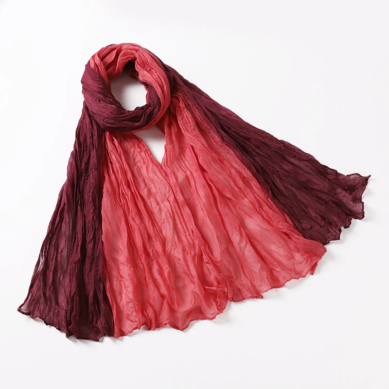 Two-Tone Gradient Color-Blocked Four Season Crinkle Scarf - Image 9