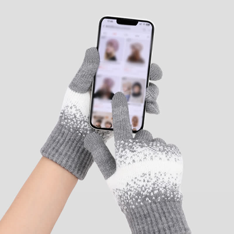 Two-Tone Gradient Color Speckled Patterned Knitted Gloves - Image 3