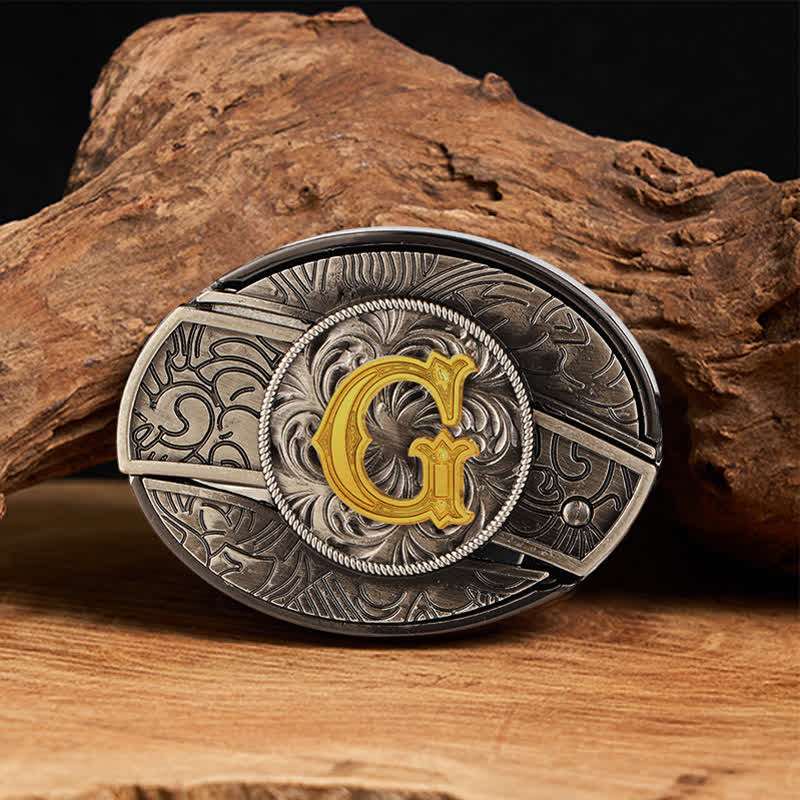 Two-Tone Initial Letter DIY Hidden Knife Buckle Leather Belt - Image 15