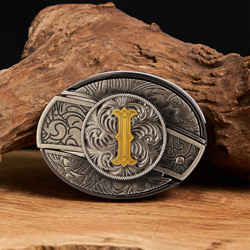 Two-Tone Initial Letter DIY Hidden Knife Buckle Leather Belt - Image 17