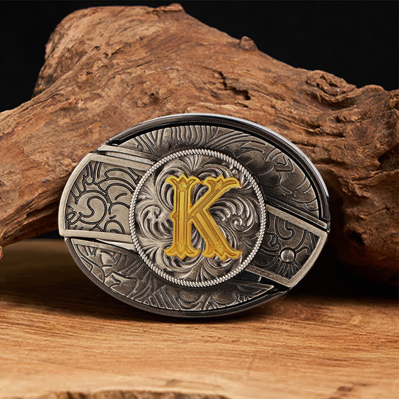 Two-Tone Initial Letter DIY Hidden Knife Buckle Leather Belt - Image 19