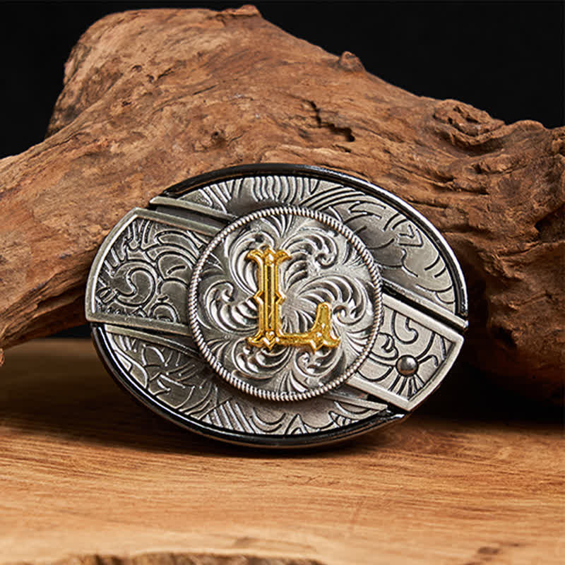 Two-Tone Initial Letter DIY Hidden Knife Buckle Leather Belt - Image 20