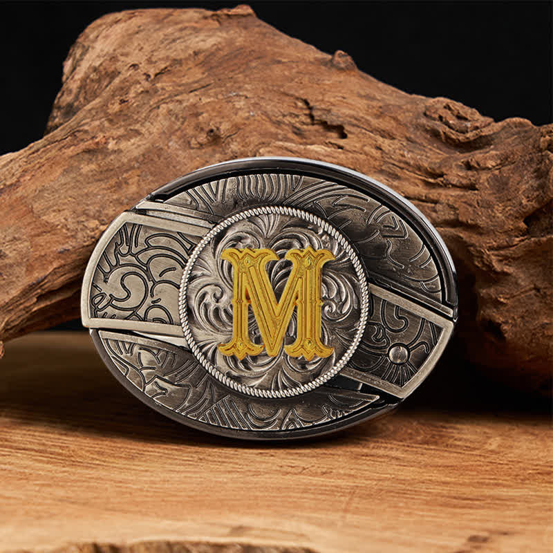 Two-Tone Initial Letter DIY Hidden Knife Buckle Leather Belt - Image 21