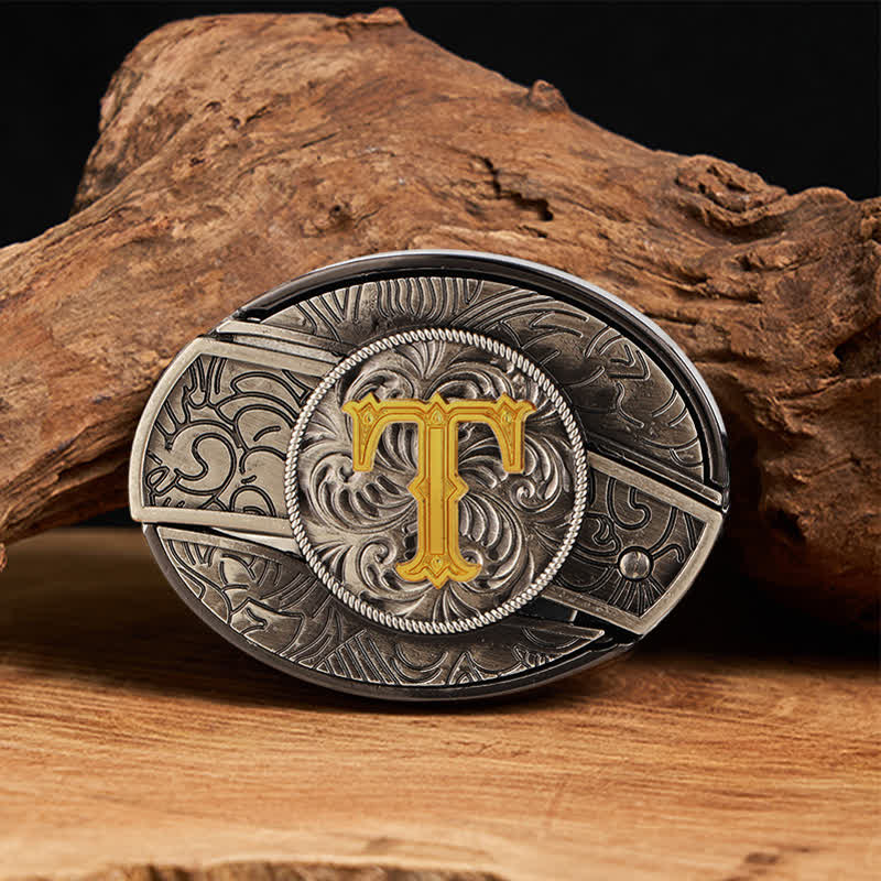 Two-Tone Initial Letter DIY Hidden Knife Buckle Leather Belt - Image 28