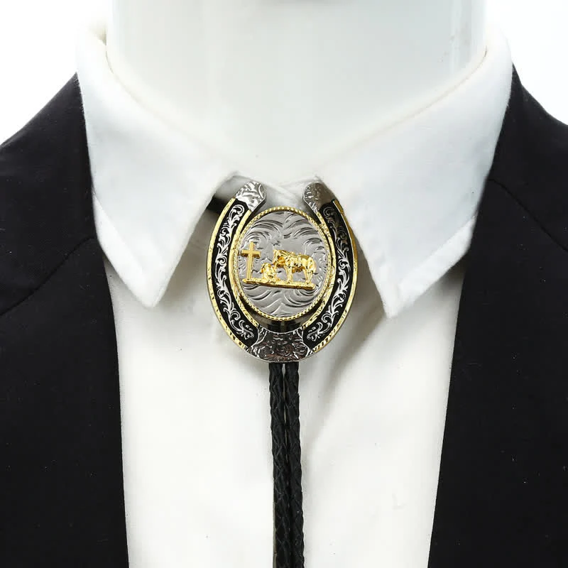 Two Tone Western Animal Style Horseshoe Shape Bolo Tie - Image 3