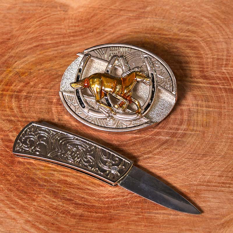 U Shaped Horse DIY Hidden Knife Western Buckle Leather Belt - Image 3
