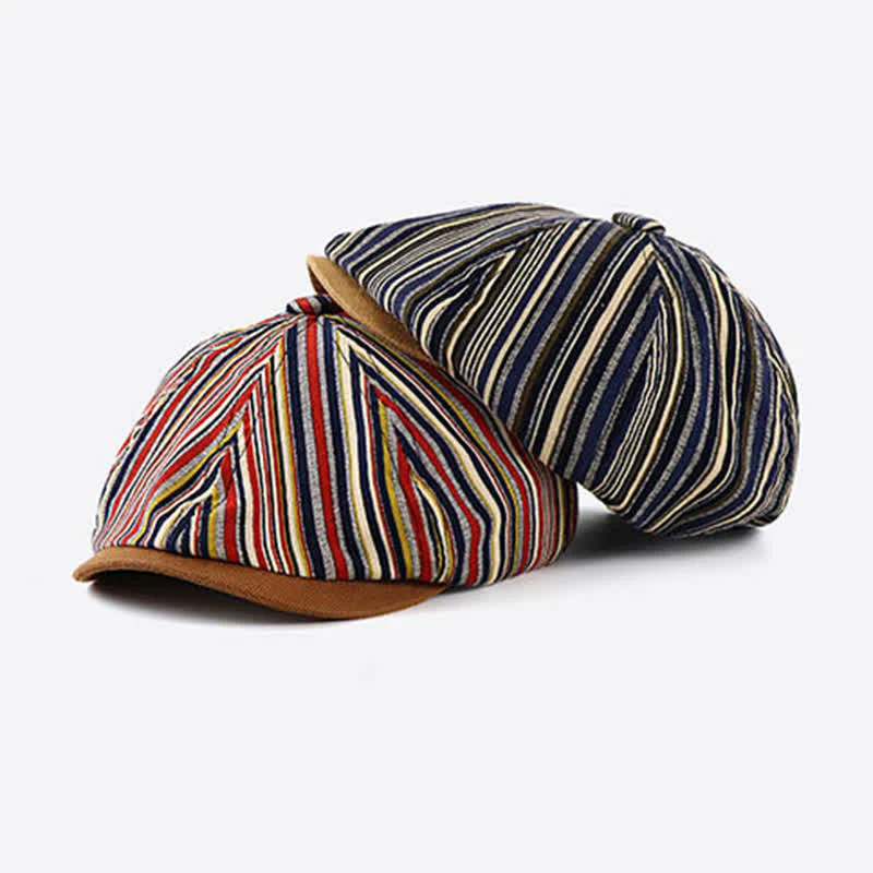 Unique Artist-Inspired Striped Octagonal Beret Hat - Image 3