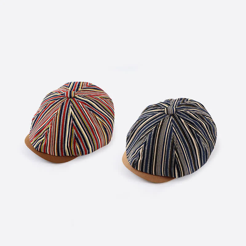 Unique Artist-Inspired Striped Octagonal Beret Hat - Image 4