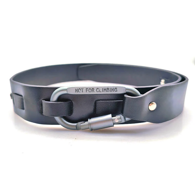 Unique Climbing Button Buckle Black Leather Belt - Image 2