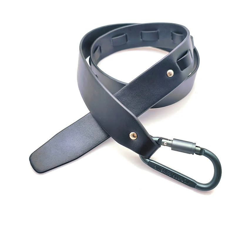 Unique Climbing Button Buckle Black Leather Belt - Image 3