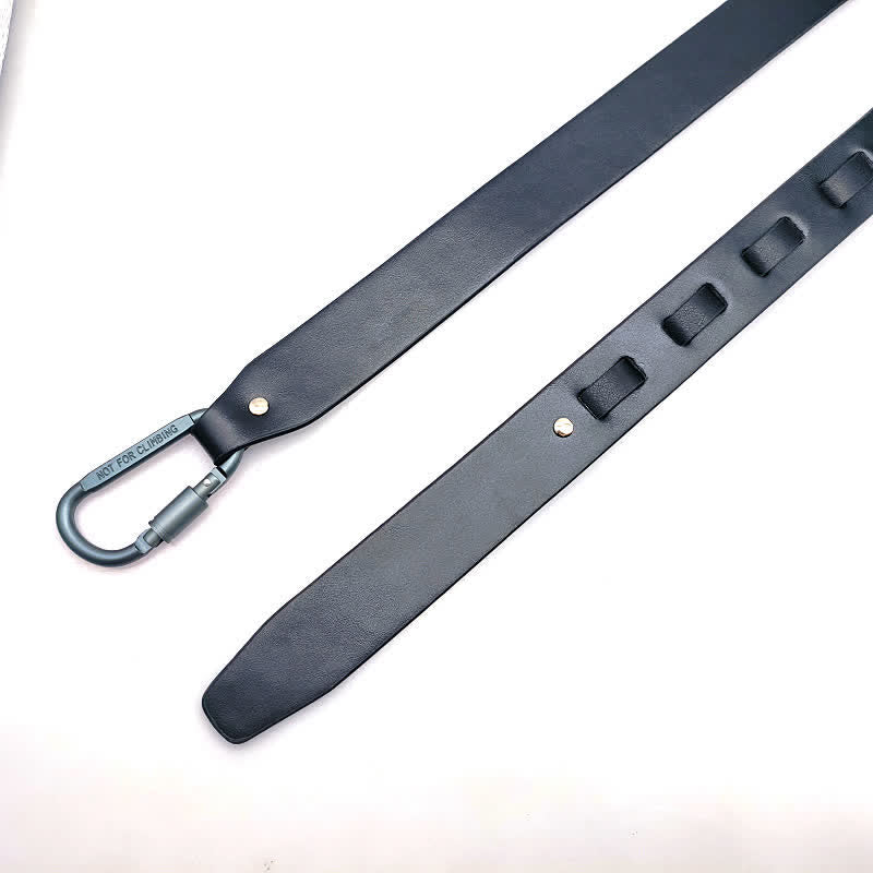 Unique Climbing Button Buckle Black Leather Belt - Image 5