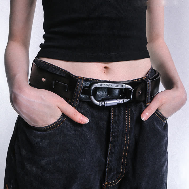 Unique Climbing Button Buckle Black Leather Belt - Image 6