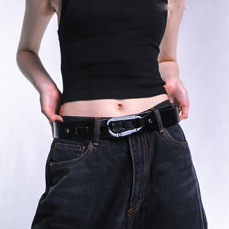Unique Climbing Button Buckle Black Leather Belt - Image 8