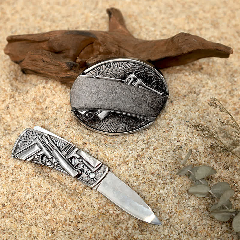 Unique Design DIY Hidden Folding Knife Leather Belt Buckles Bundle Set - Image 9