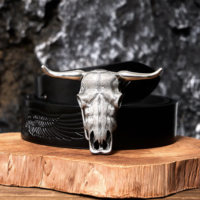 Unique Longhorn Head DIY Hidden Knife Silver Buckle Leather Belt - Image 10