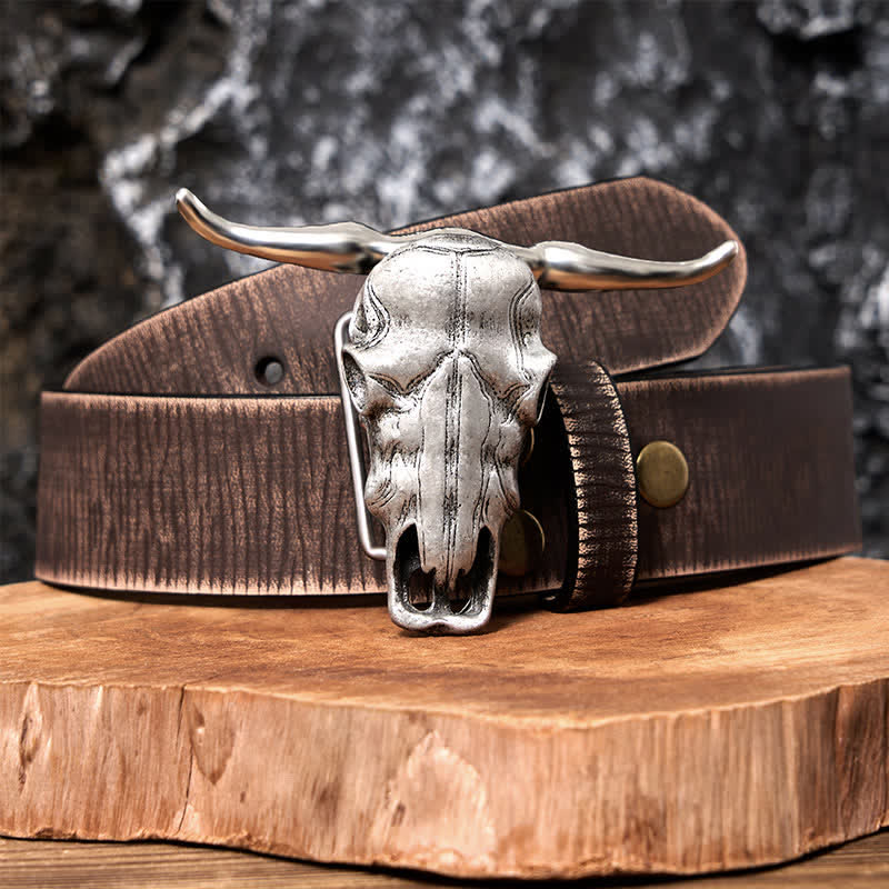 Unique Longhorn Head DIY Hidden Knife Silver Buckle Leather Belt - Image 13
