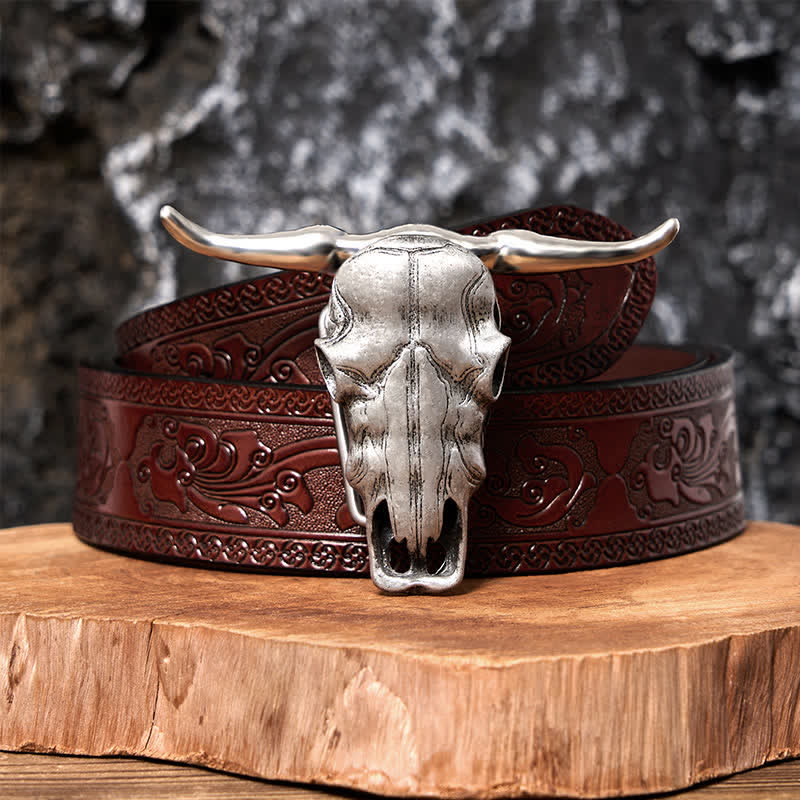 Unique Longhorn Head DIY Hidden Knife Silver Buckle Leather Belt - Image 14