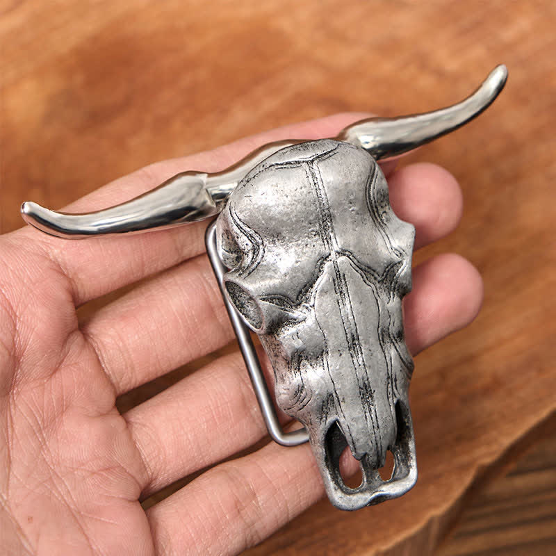 Unique Longhorn Head DIY Hidden Knife Silver Buckle Leather Belt - Image 6