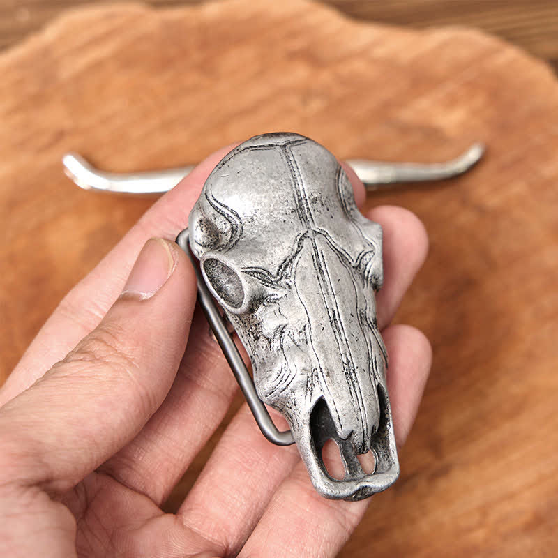 Unique Longhorn Head DIY Hidden Knife Silver Buckle Leather Belt - Image 7
