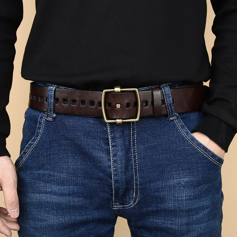 Unique Solid Brass Pin Buckle Leather Belt - Image 2
