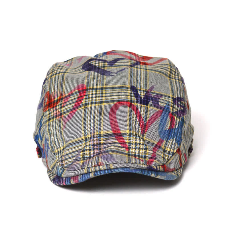 Unique Stylish Graffiti Pattern Plaid Beret Hat - Image 2