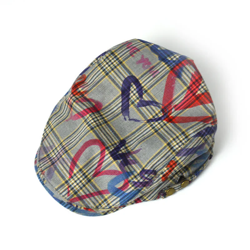 Unique Stylish Graffiti Pattern Plaid Beret Hat - Image 3