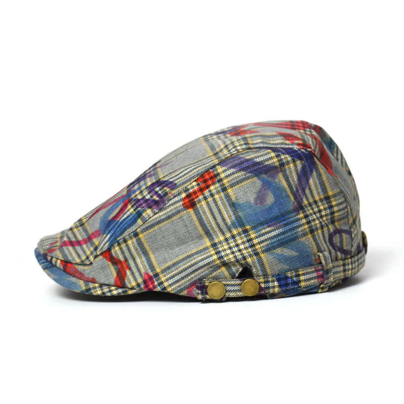 Unique Stylish Graffiti Pattern Plaid Beret Hat - Image 4