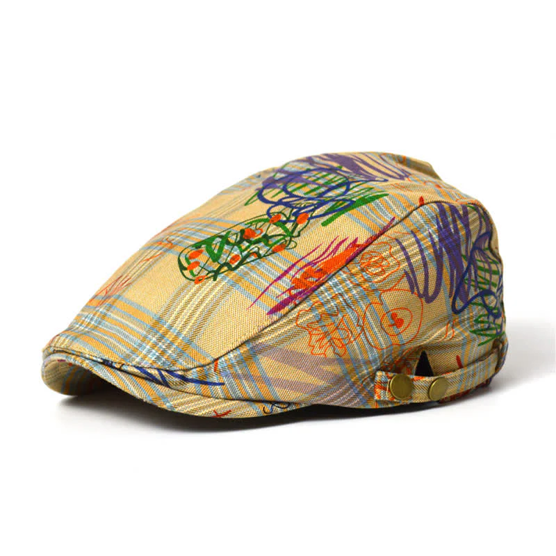 Unique Stylish Graffiti Pattern Plaid Beret Hat - Image 6