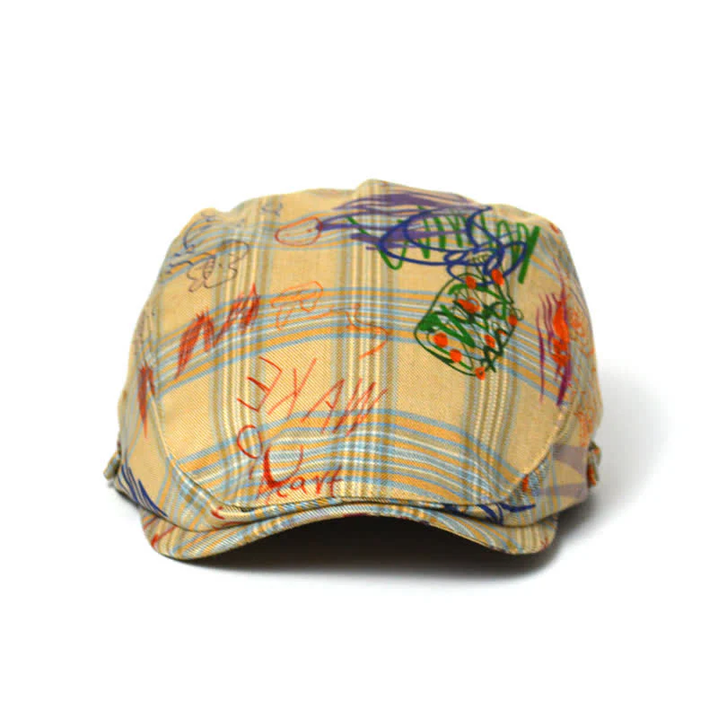 Unique Stylish Graffiti Pattern Plaid Beret Hat - Image 7