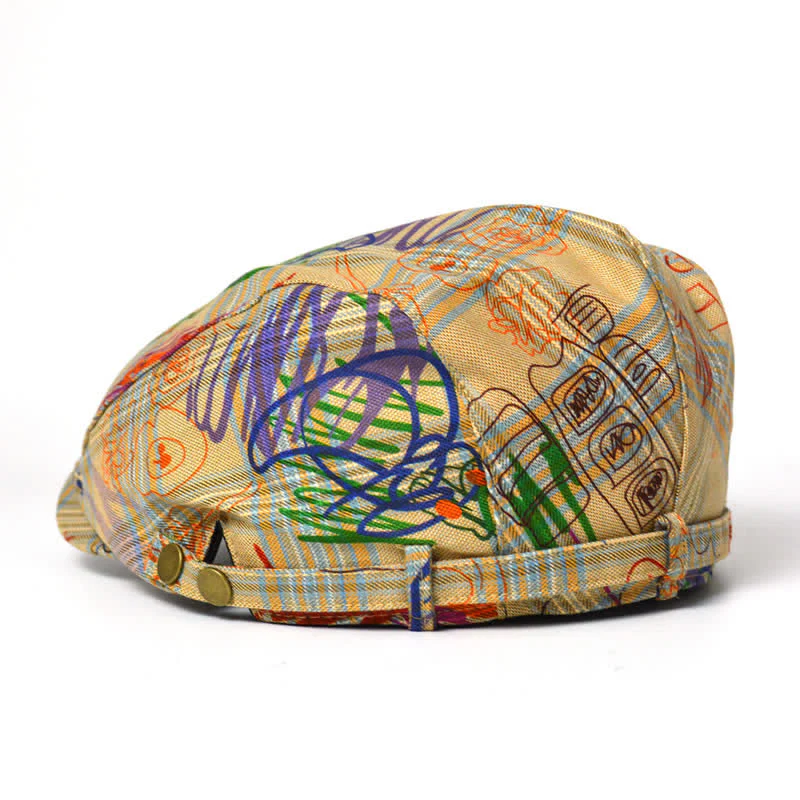 Unique Stylish Graffiti Pattern Plaid Beret Hat - Image 9