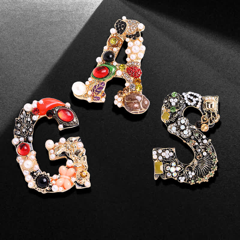 Unisex Baroque Pearl Letter Brooch - Image 4