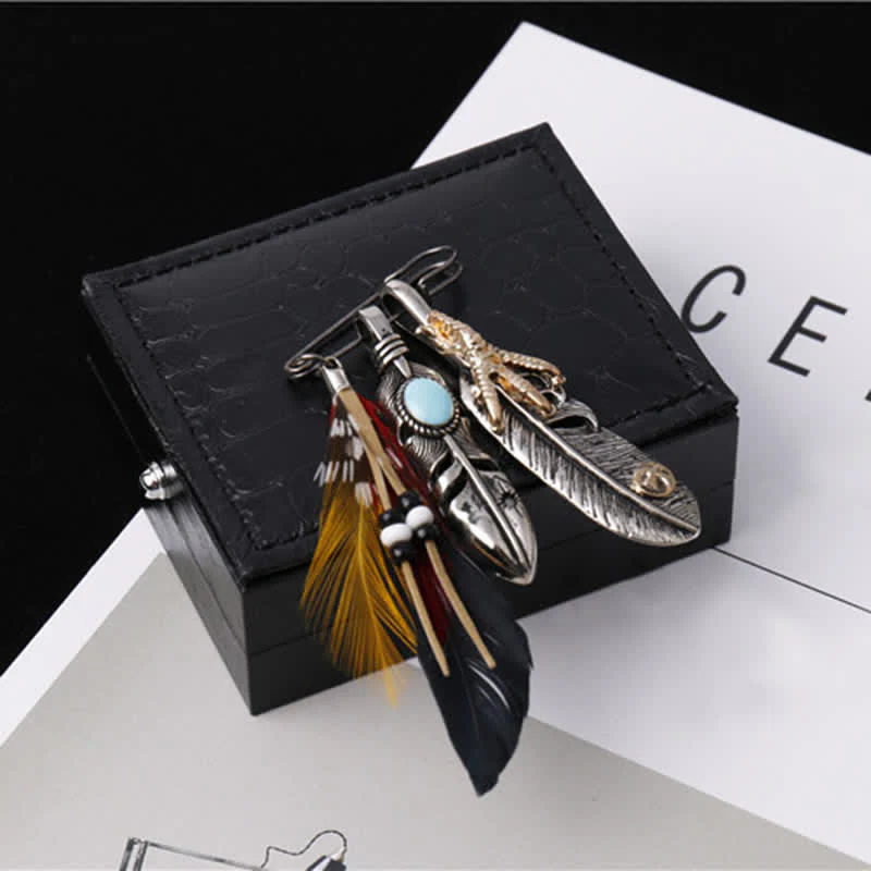 Unisex Bohemian Indian Ethnic Feather Brooch - Image 2